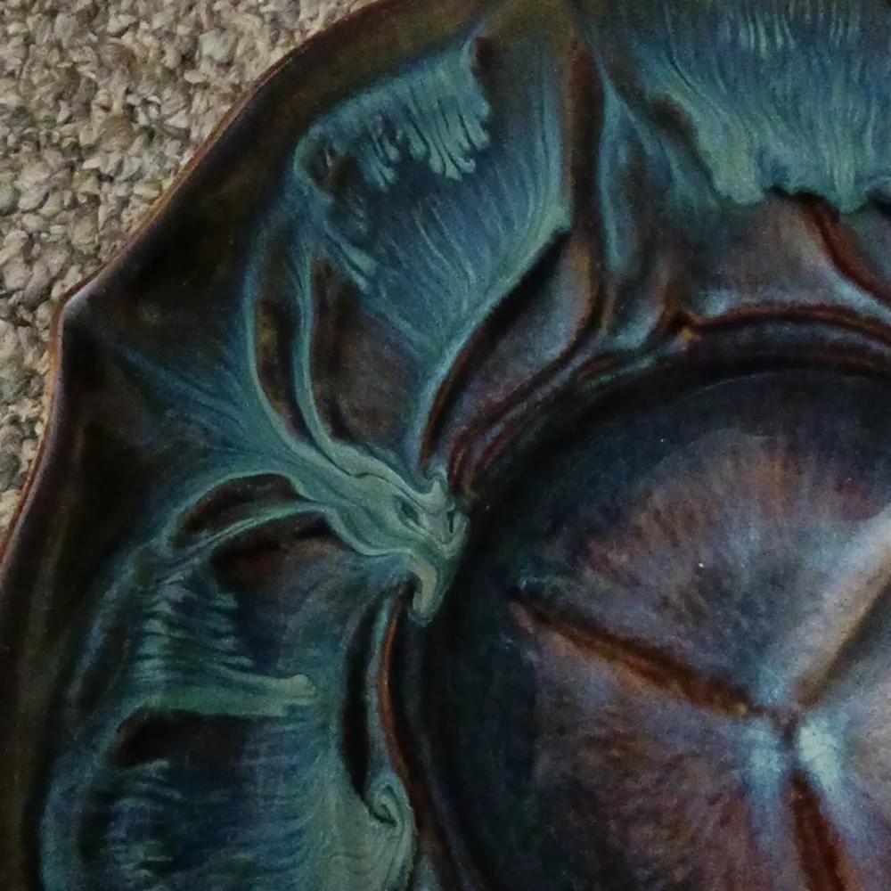 Vintage Bill Campbell glazed scalloped triple petal lotus pottery bowl - Picture 3 of 8
